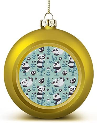 Panda Play with Bamboo Christmas Ball Xmas Pendant Shatterproof Hanging Ornament for Christmas Tree Window Door Decor 4PCS