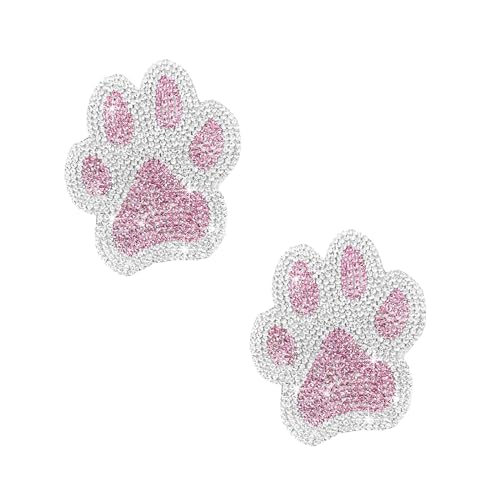 Image of Augeny 2PCS Crystal Car Decoration Stickers, Bling Rhinestone Dog Paw Print Sticker Decals, Waterproof Auto Dog Cat Footprint Decals, Universal Vehicle Decoration for Women Girls (Pink & White)