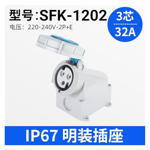 Conector industrial aviación 3-core 32A y base de superficie SFK-1202 2