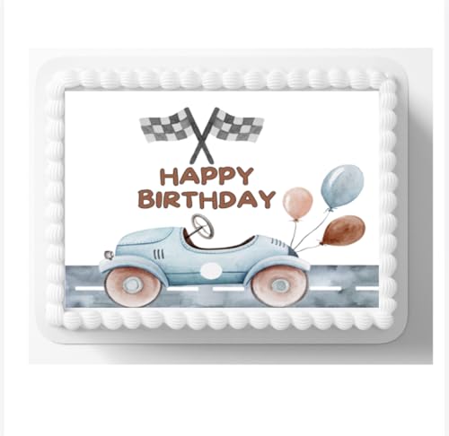 Vintage Racing Car Birthday Cake Toppers, Edible Decorations for Cookies