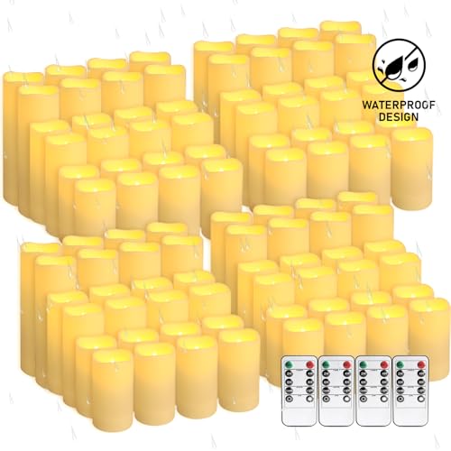 Image of 96 Packs Flameless Led Candles, Battery Candles,Simulate Flame,Waterproof Outdoor Indoor Candles -Key Remotes and Cycling 24 Hours Timer for Wedding,Halloween,