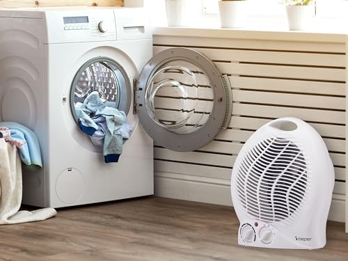 beper p203ter202 radiateur soufflant salle de bain, chauffe ventilateur, 2000w, 2 puissances sélectionnables, chauffe ventilateur compact avec thermostat réglable, mode éco et arrêt automatique, blanc