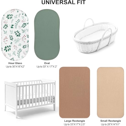 Image of 100% Muslin Cotton Baby Bassinet Sheets for Baby Boy Girls,4-Pack Fitted Bassinet Sheets Set Compatible with Halo Bassinest Swivel Sleeper,Baby Delight,Angelbliss,32 inchX16 inch (Leaf Series)