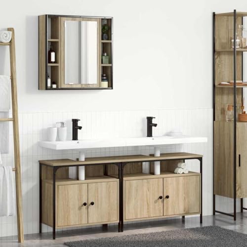 Muebles de baño para ganar espacio: conjunto de madera marrón con armarios 3