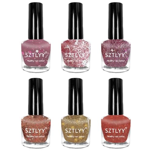 Kit De Esmalte De Uñas, 6 Colores Esmalte De Uñas Con Purpurina A Base De Aceite Es-malte De Uñas Transparente Normal Con Purpurina No Tóxicas, Base De Aceite Para Manicura Casera En Casa, 8ml