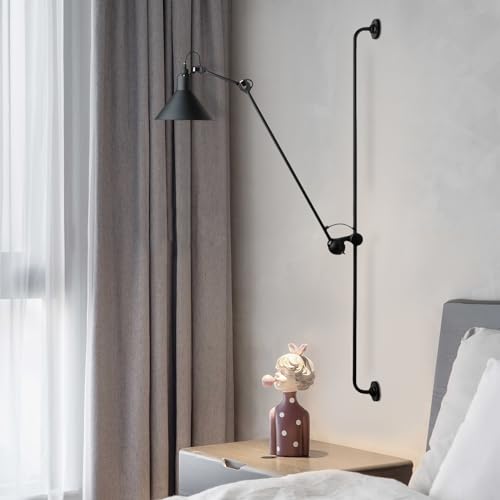 Image of 360 Swing Long Arm Wall Sconce Lamp Bedroom Bedside Lighting Fixture Adjustable Build to Last Easy Install Maintenance Hotels Terraces Aisles Garages Porches Gardens Backyards Exterior Walls