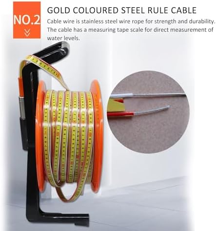 Water Level Meter for Wells, Stainless Steel Probe Depth Gauge, Electronic Groundwater Level Indicator with Fixed Probe & Steel Tape (20m) - Accurate Water Measurement Tool