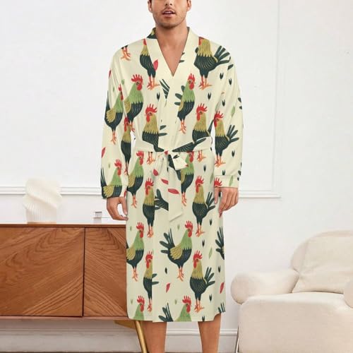 Green Rooster Soft Robe Long Sleeve Bathrobes V Neck Sleepwear Spa Robes with Belt Men Woman2