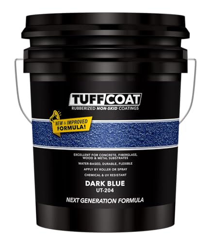 Image of Tuff Coat Medium Texture Rubberized Non-Skid Deck Coating - Textured Non-Slip Safety Surface for Pool Decks, Docks, Boat Ramps, Patios, Walkways & High-Traffic Areas (UT-204 Dark Blue 5-gallon)