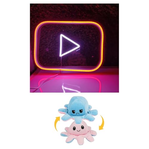 Image of EITHEO Stuffed Animal Plushie Stuffed Toy for Kids (Neon YouTube + Small Octopus Pink)