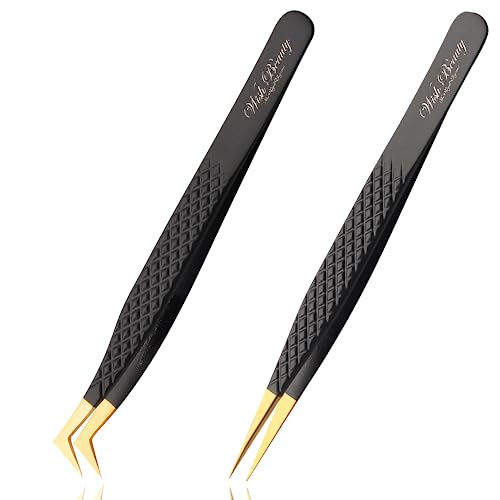 Wishbeauty 2-Piece Black & Gold Lash Extension Tweezers