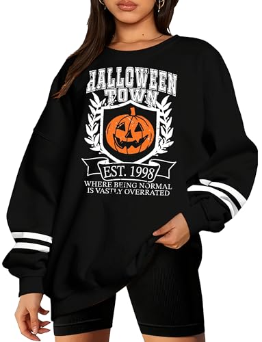 Magrank Pumpkin Printed Pullover Top for Women Halloween Town University Black Sweatshirt Holiday Long Sleeve Shirt S