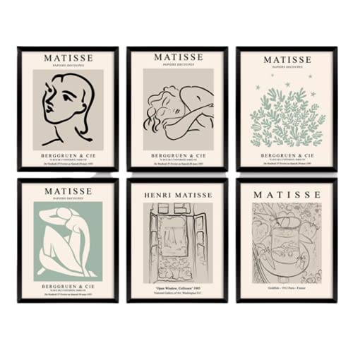 ELAFI® Juego de 6 pósteres prémium | 6 x A3 (30 cm x 40 cm) imágenes estilo Matisse | decoración de salón vintage | arte abstracto | bonitas imágenes para el salón grande (Matisse Art) Cover
