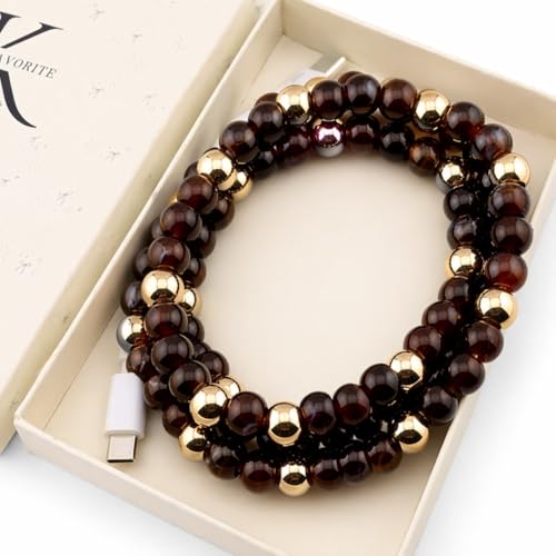 Image of Cute Beaded Cable Type C Phone Charger for iPhone or Android Fast Charging Colorful 3.3ft Cord for Smartphones (Obsidian Gold)
