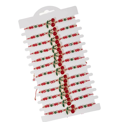 12 Pieces Cherrys Crystals Beaded Adjustable Bracelets Alloy Charm Wrist Jewelry for Daily Party Wear Party Wear Adjustable B