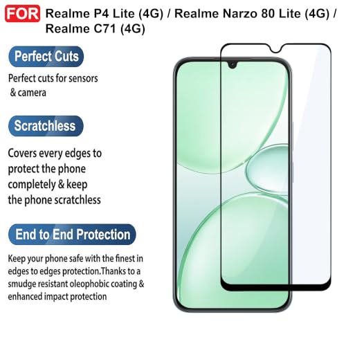Image of CEDO Tempered Glass for Realme P4 Lite (4G) / Realme Narzo 80 Lite (4G) / Realme C71 | Screen Protector Full HD Quality Tempered Glass Anti-Scratch Edge to Edge Coverage with Easy Installation Kit (Black)