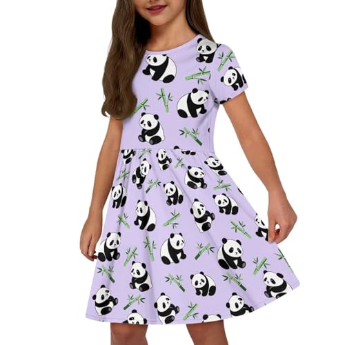 Image of Girls Dress with Pockets Basic Short Sleeve High Waist Swing Skater Dress School Party Dress for Kids