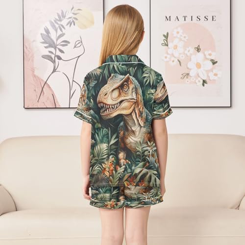 ALAZA Dinosaur Dragon Palm Leaves Satin Pajamas Set Short Sleeve Button Down Sleepwear Summer Pjs 2 Piece4