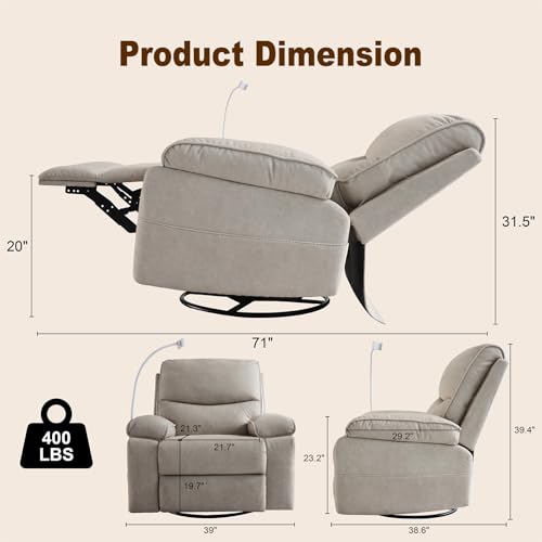 Image of 360 Swivel Glider Rocking Chair Nursery， Oversized Recliner with Phone Holder，Nursing Chairs for Breastfeeding with Wide Foot Rest for Living Room and Baby Room,Beige