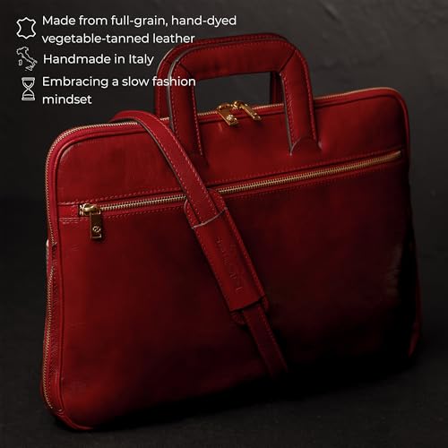 Image of Time Resistance Slim Leather Briefcase - Italian Handmade Leather Computer Bag - Briefcase for Men and Women - Laptop Bag