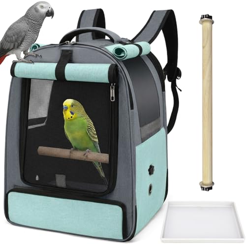 ALLSOPETS Mochila para Pájaros y Loros, Transportín Aves, Azul Glaciar