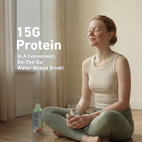 Image of Isopure Clear Protein Water with Electrolytes, 15g Whey Protein Isolate, Zero Sugar, Strawberry Kiwi, 20 fl oz, 12-Pack