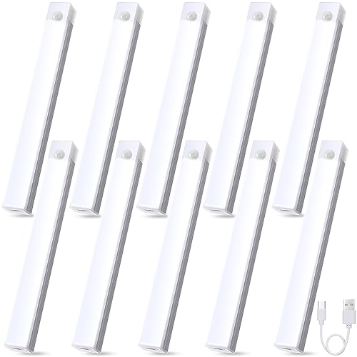 VIHOSE 10 Pcs Under Cabinet Lights 13 LED Closet Light Wireless USB Charging Motion Sensor Lighting Indoor Under Counter Magnetic Lights for Kitchen Bedroom, Wardrobe, Hallway (White Light)
