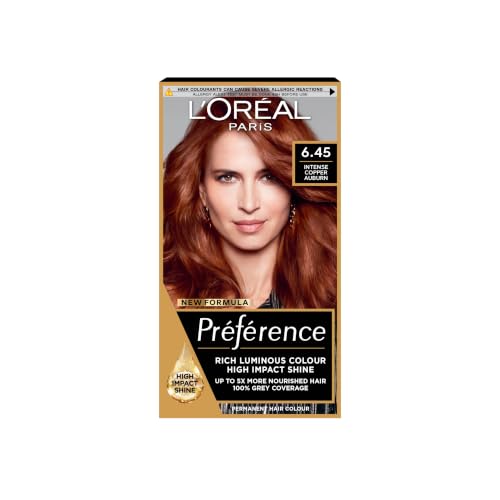 LOreal Paris Preference Hair Dye Long Lasting Brilliance Luminous Permanent Rich Hair Colour Achieve radiant Salon-Inspired Results Shade: 6.45 Brooklyn