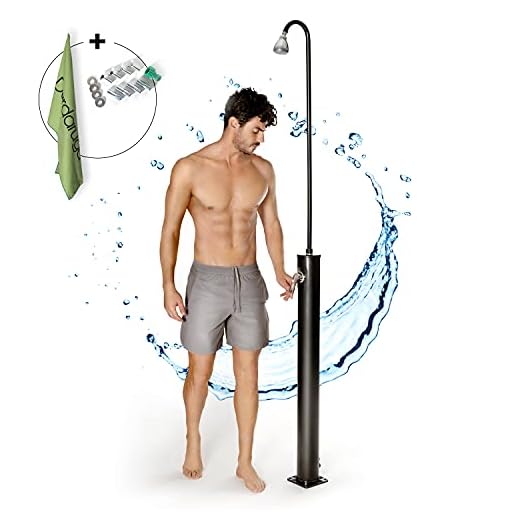 DARDARUGA Ducha solar de jardín de exterior, toalla de microfibra de regalo, piscina de camping, fácil de transportar en vacaciones, con mezclador y alcachofa ajustable 360°, depósito de 10 litros
