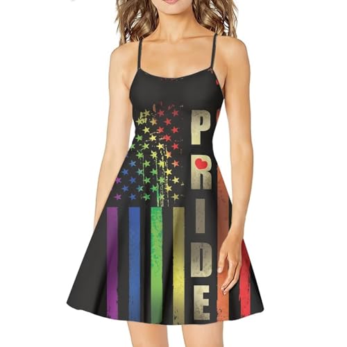 Image of Women's Spaghetti Strap Dress Summer Casual Swing Sundress Girls Beachwear Swing Mini Dress