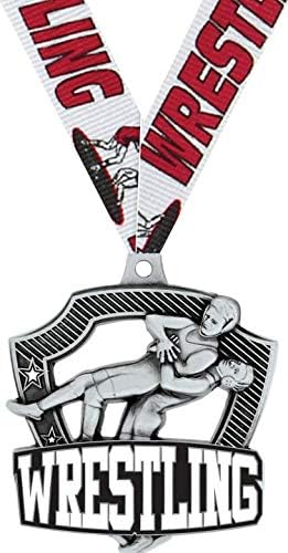 Wrestling Medals - 2.25" Silver Wrestling Team Medal Awards Prime