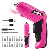 Durofort 3.7V Cordless Electric Screwdriver Set, Pink Rechargeable Small Screwdriver Drill Kit with 25Pcs Driver Bit, 3Nm Screw Gun with 2 Position Handle, 1300mAh Flexible Shaft LED Light for Women