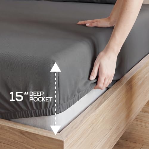 Image of 20-Pack Hotel Quality Twin Fitted Sheet for Resorts,Grey, Brushed Microfiber Bottom Sheets Only, Deep Pocket, Soft, Wrinkle, Shrink & Fade Resistant