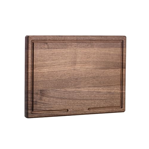 Tabla de cortar rectangular de madera nogal con surco y mango miniatura 1