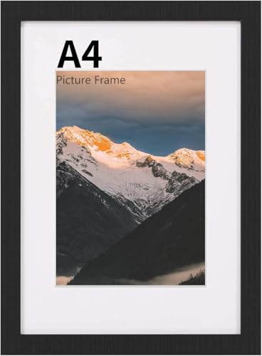 A4 Picture Frame Black Wooden Photo Frame with Plexiglass Front Wall Mount & Tabletop Display Portrait or Landscape Orientation for Home Office Gallery Use