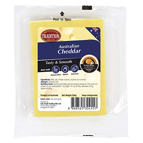 Tradition Australian Natural Cheddar Cheese Block 250 g- Chilled