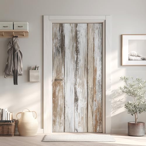 Portes en Bois Poster de Porte 3D Trompe L'Oeil 73x205 cm, Rustique Auto-Adhésif Sticker Porte pour Chambre Cuisine, Planche de Bois Stickers Autocollants de...
