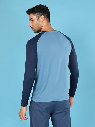 Image of TECHNOSPORT Men's Slim Fit Polyester Color Block Athleisure Crew Neck T-Shirt with Full Sleeve, Moisture Wicking and Quick Dry