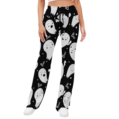 Womens-Straight-Lace-Up-Yoga-Trousers-White-Ghost-Novelty-Loose-Pants