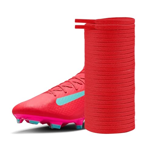 UamGlsob Lacets Plats Fins 4mm pour Chaussures de Football Nike Mercurial, Lacet Rechange Football Crampons Hauts & Sneaker (Red, 39