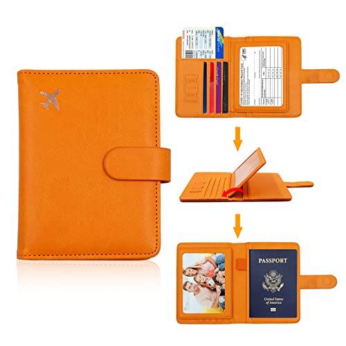 Image of Melsbrinna Rfid Passport Holder for Travel women /Men, Cute Passport Wallet Rfid Blocking Card Slots, Rfid Passport Cover /CaseTravel Wallet, Passport Book Holder (1, Orange)
