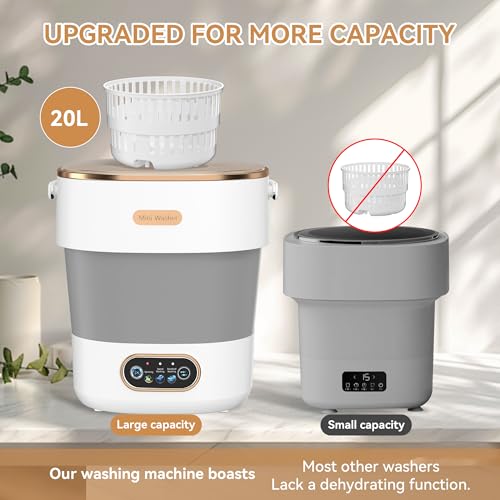 Image of Portable Washing Machine, Folding 20L Mini Washer and Spin-Dryer, 3 Cleaning Modes & Deep Cleaning Small Compact Laundry Machine of Small Clothes for Apartments, Dormitories,Home, RV, Travel, White