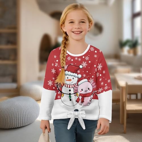 Uourmeti Girls' Long Sleeve Tie Knot Front Tee Shirts Loose Fit Crewneck T-Shirts4