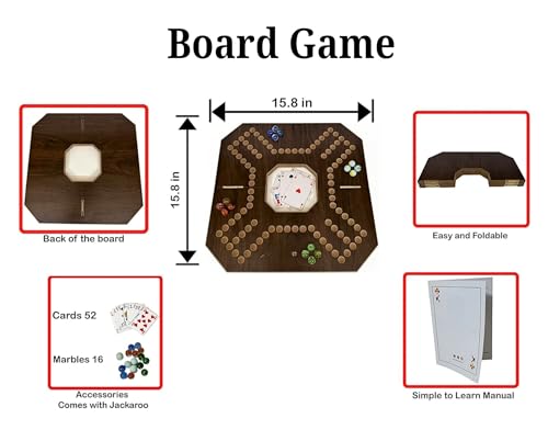 Image of Tickles Jackaroo Foldable Wooden Marble Chase Strategy Board Game | 2-4 Player Indoor Party Family Card & Competitive Game for Kids & Adults (Ages: 8 Years & Above)