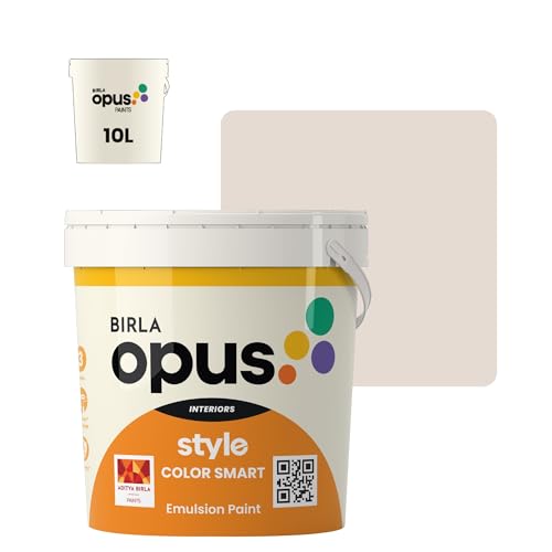 Image of Birla Opus Style Color Smart Premium Interior Emulsion Paint-10L, Egyptian Cotton Colour, Smooth Matt Finish-Superior Coverage, Washable, Non Chalking-For Bedroom, Living Room, Office