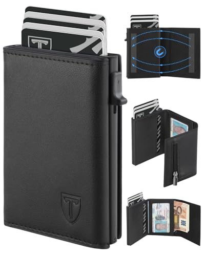 Immagine prodotto: TEEHON Portafoglio Uomo Slim, Portacarte in Pelle con Protezione RFID, Porta Carte di Credito Uomo Piccolo, Porta Tessere con Portamonete e Scomparti Banconote - Confezione Regalo - NERO (A-05)