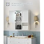 HAIOOU Bathroom Wall Cabinet with Motion Sensor LED Light, Wooden Medicine Cabinet Wall Mounted Cupboard, Over Toilet Storage Cabinet with Buffering Hinges and Adjustable Shelf - Modern White - Image 4