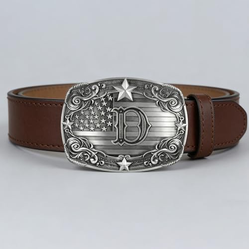 Image of Western Belt Buckle for Men Vintage Cowboy Rodeo Texas Initial Letter ABCDJMR to Z Belt Buckles