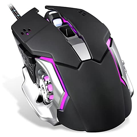 Basaltech Wired Computer Gaming Mice, 6 Buttons for Desktop Laptop Mac PC Gaming Mouse, 4 Levels DPI 800-1600-2400-3200 with 4 Colors RGB Backlit, Ergonomic Design for Professional Gamers Use Cover