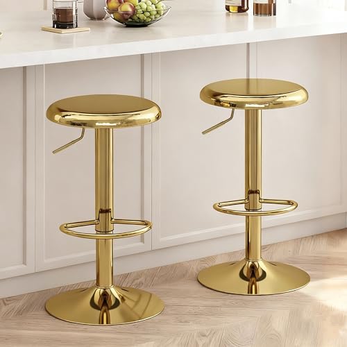 CAROLMADE Bar Stools Set of 2 Adjustable Metal Bar stools Swivel Counter Height Stool Backless Barstools for Kitchen Island Pub Gold